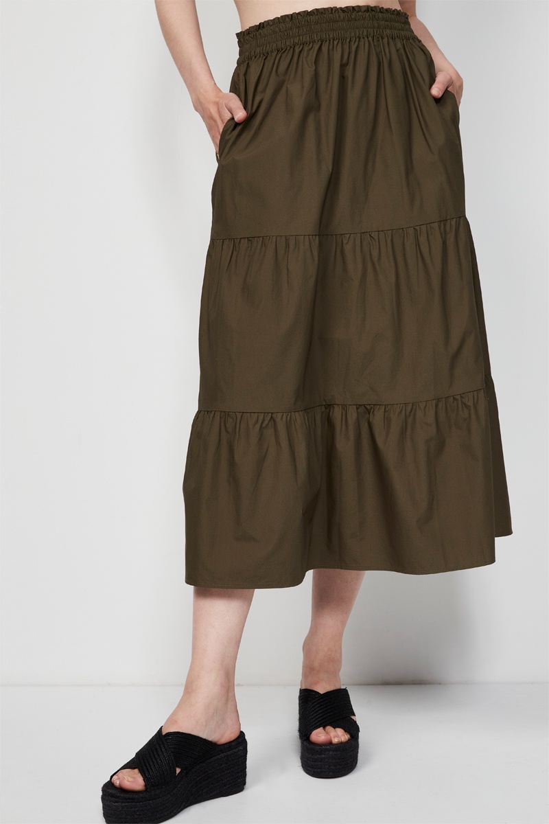 Jupe midi taille haute - Kaki