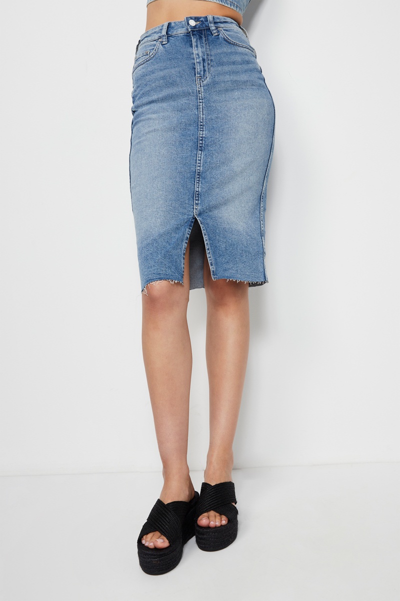 Jupe fourreau en jean taille haute - Bleu clair