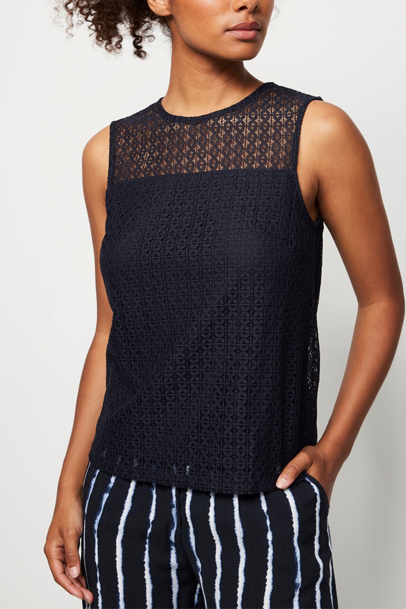 Top en dentelle - Bleu marine