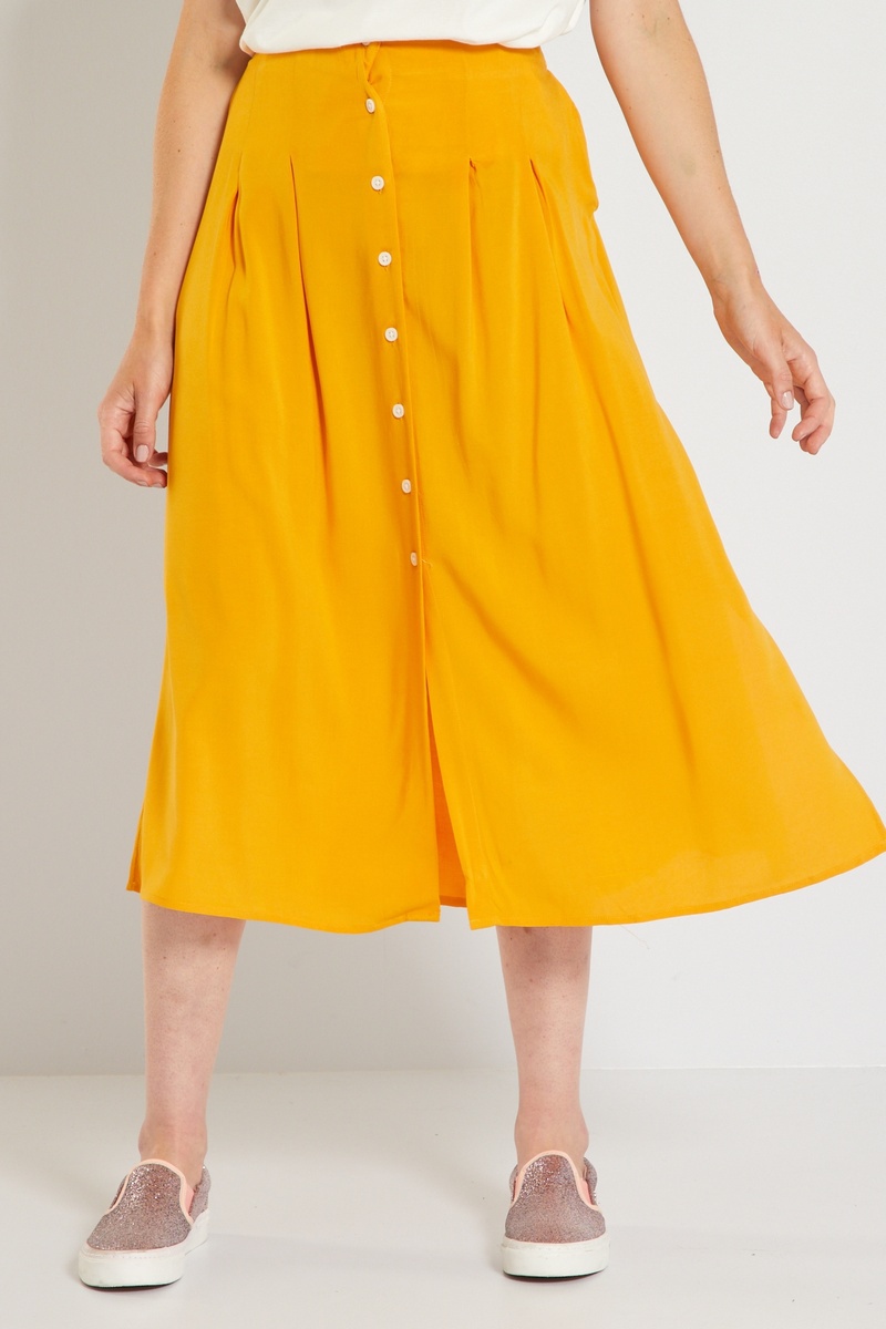 Jupe midi taille haute Moutarde