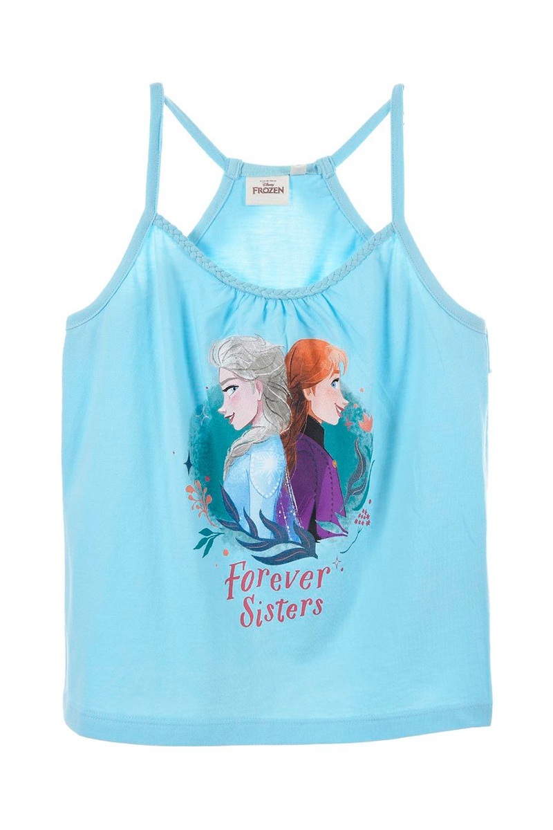 Débardeur en coton biologique Elsa et Anna La Reine des Neiges Disney - Bleu clair