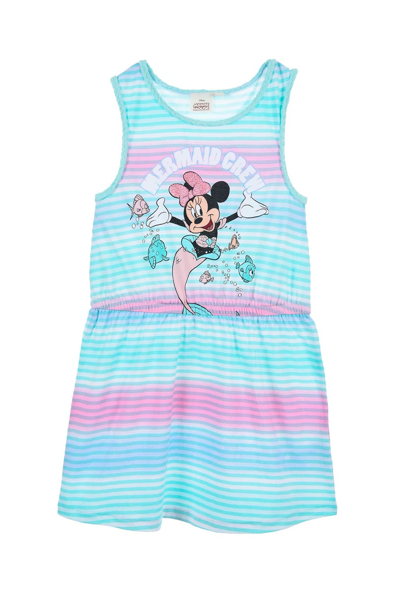 Robe en coton biologique Minnie Disney - Turquoise et blanc