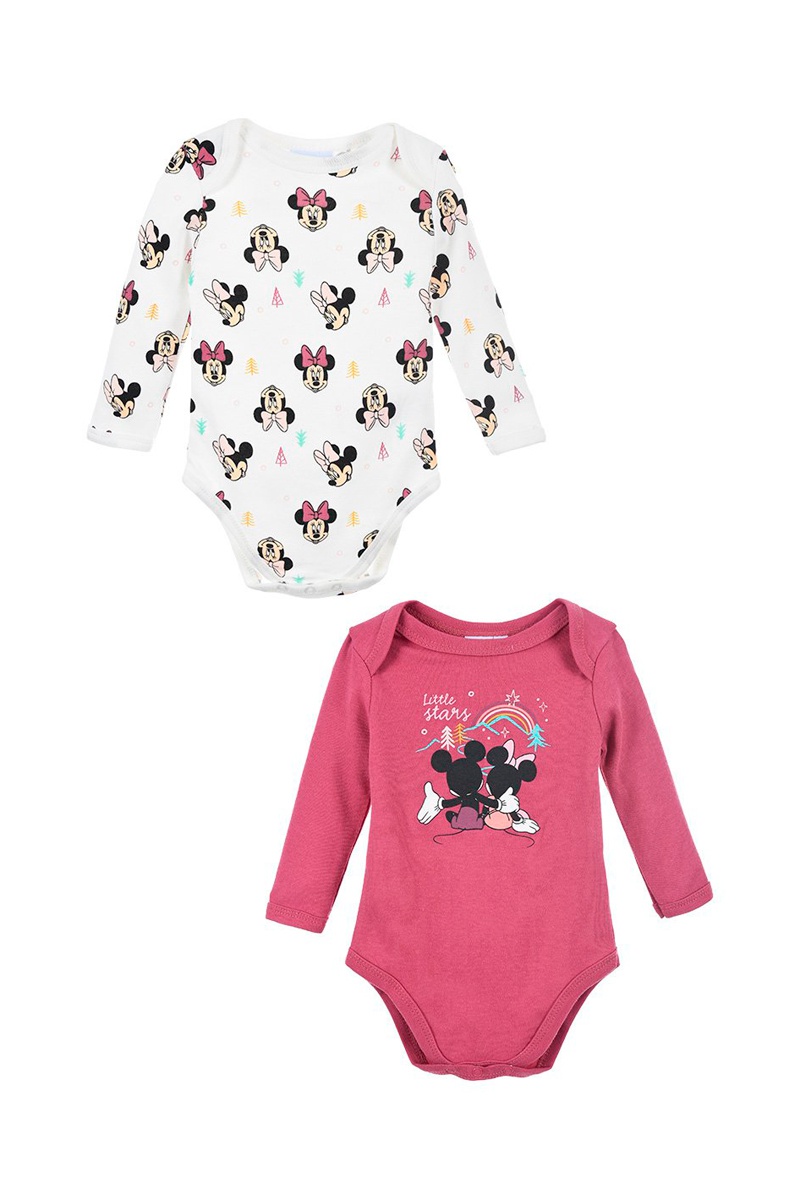 2 bodys Minnie et Mickey Disney Blanc et rouge framboise