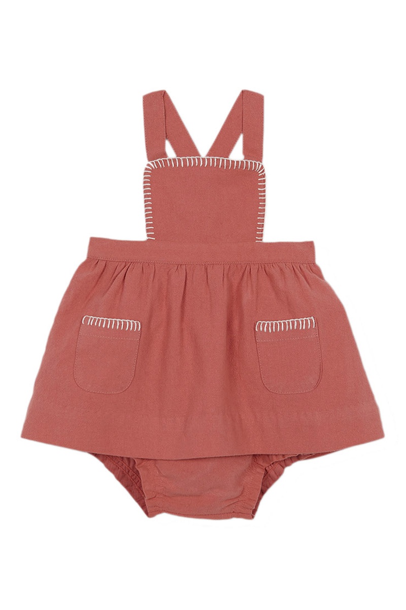 Robe-salopette et bloomer Corail