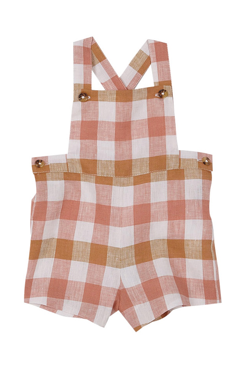 Salopette-short en lin Rouge brique et blanc