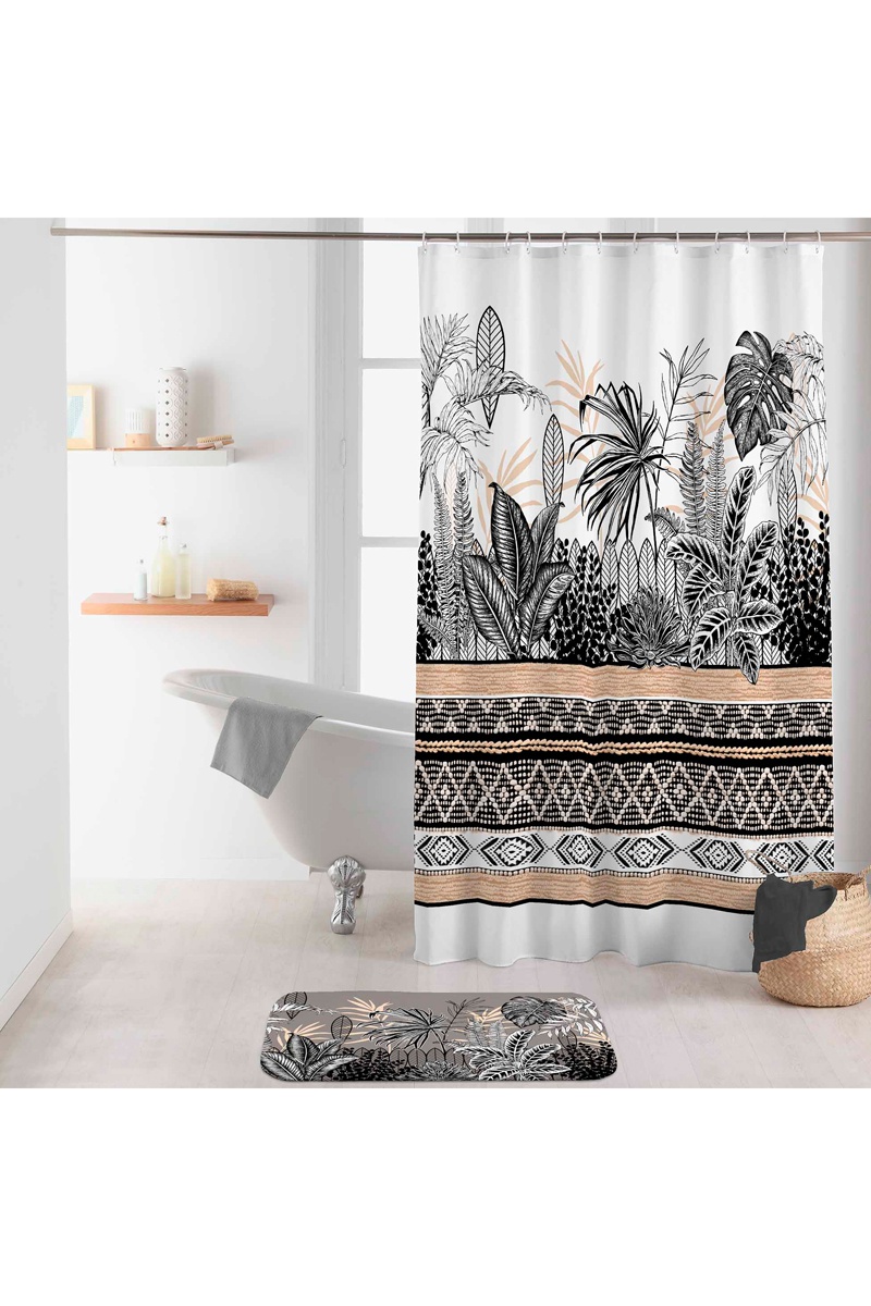 Rideau de douche Tikal Blanc et noir - 180 x 200 cm
