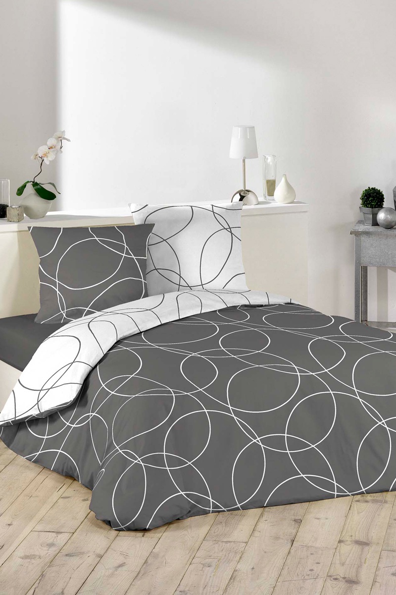 Parure de couette en coton biologique - 57 fils/cm² Astrid - Blanc, bleu et vert