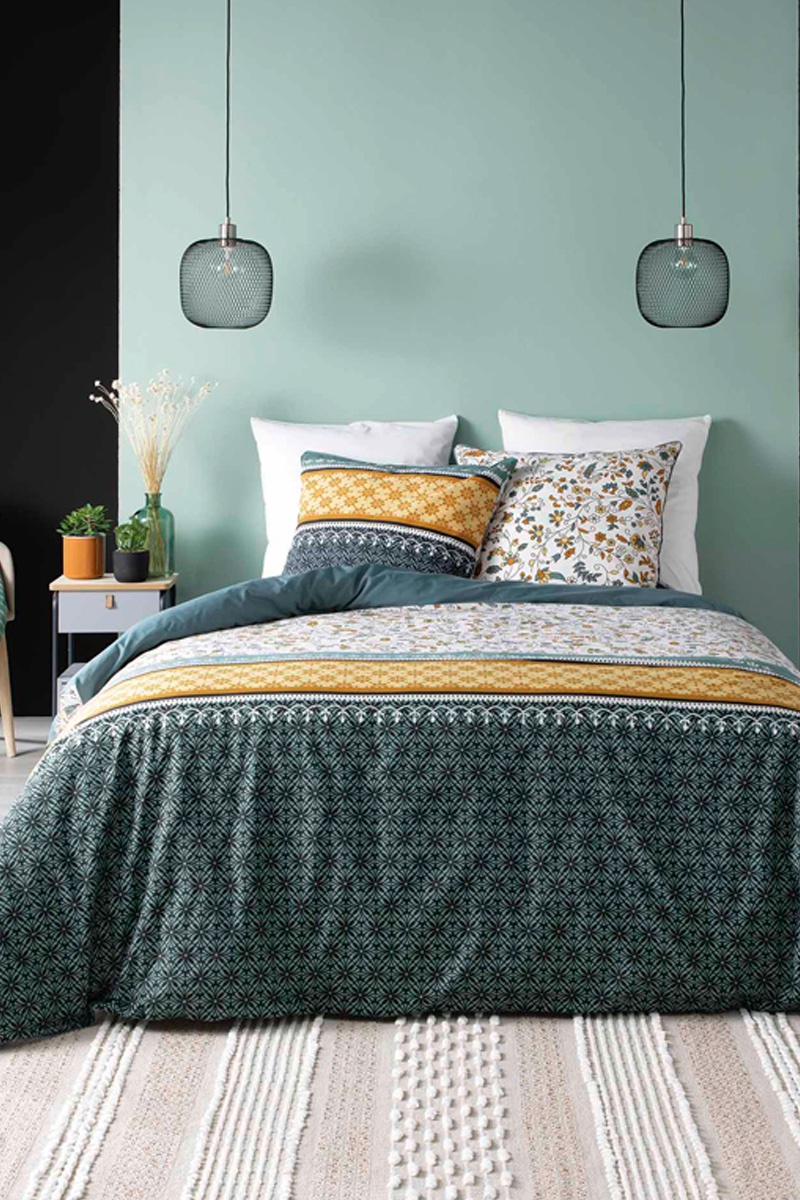 Parure de couette en coton biologique - 57 fils/cm² Fleurine - Bleu