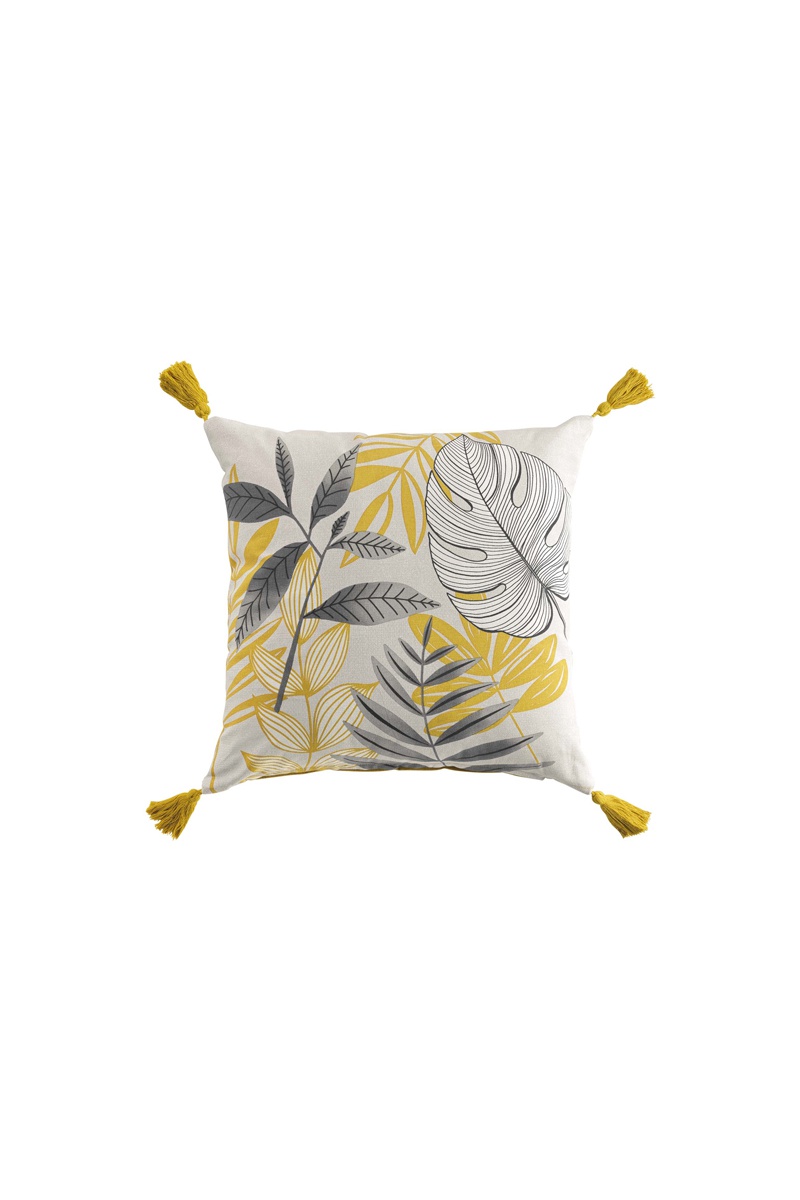 Coussin déhoussable Jardin Secret Blanc et jaune - 45 x 45 cm