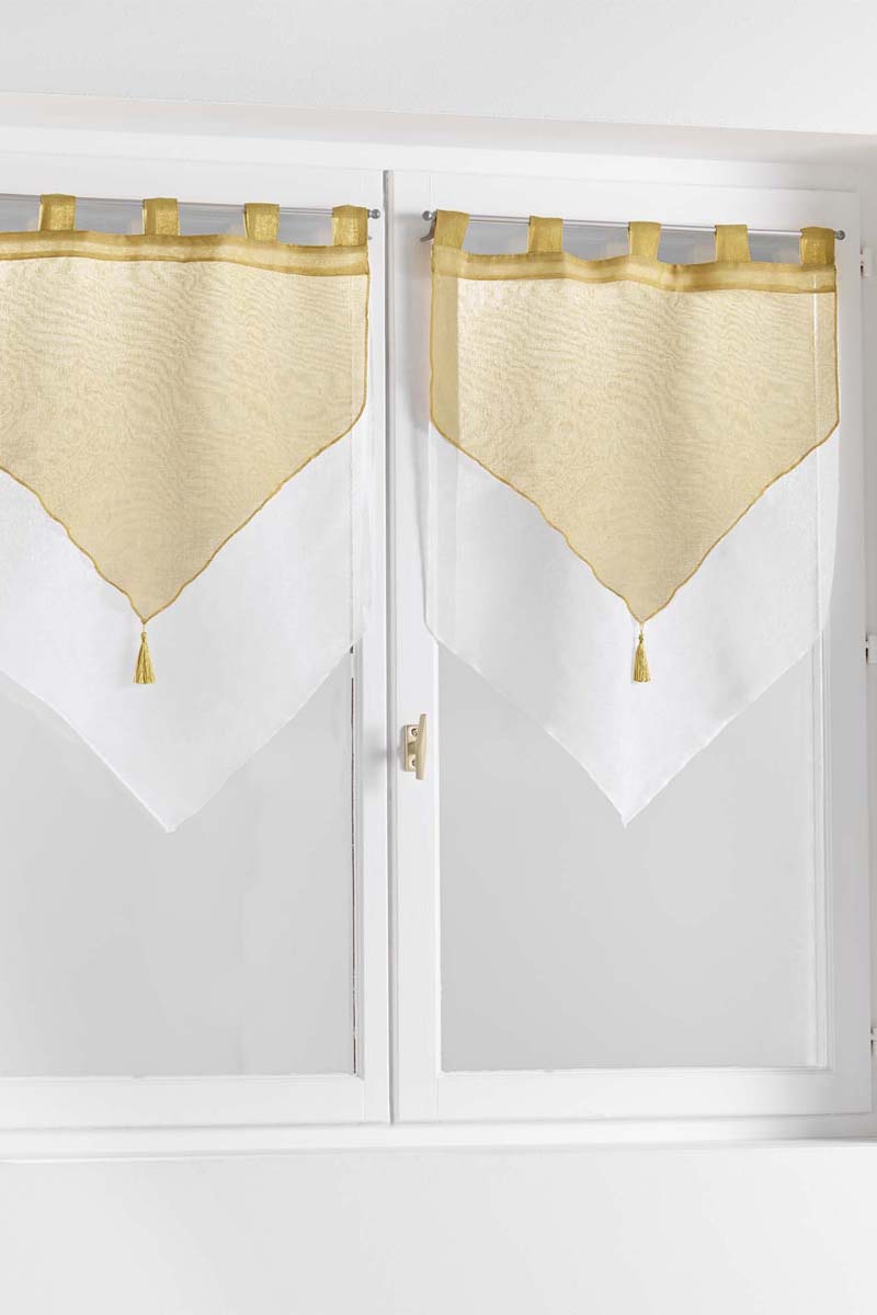 2 voilages Duo Jaune et blanc - 60 x 160 cm